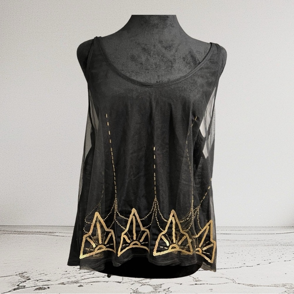 Decree Sheer Tank Top Sequined Vintage Top Size XL